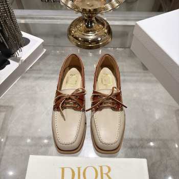 Uubags Dior Rive Boat Shoe Beige and New Marron Calfskin