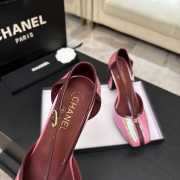 Uubags Chanel Mary Janes shoes crocodile-embossed crumpled laminated lambskin in pink & dark burgundy 8.5cm - 4
