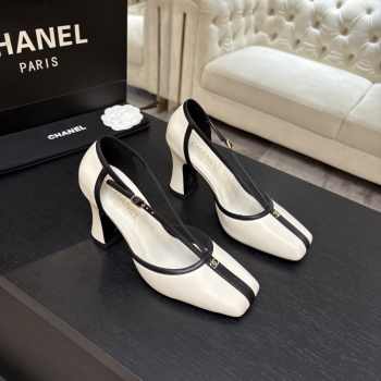 Uubags Chanel Mary Janes shoes sheepskin in white & black 8.5cm