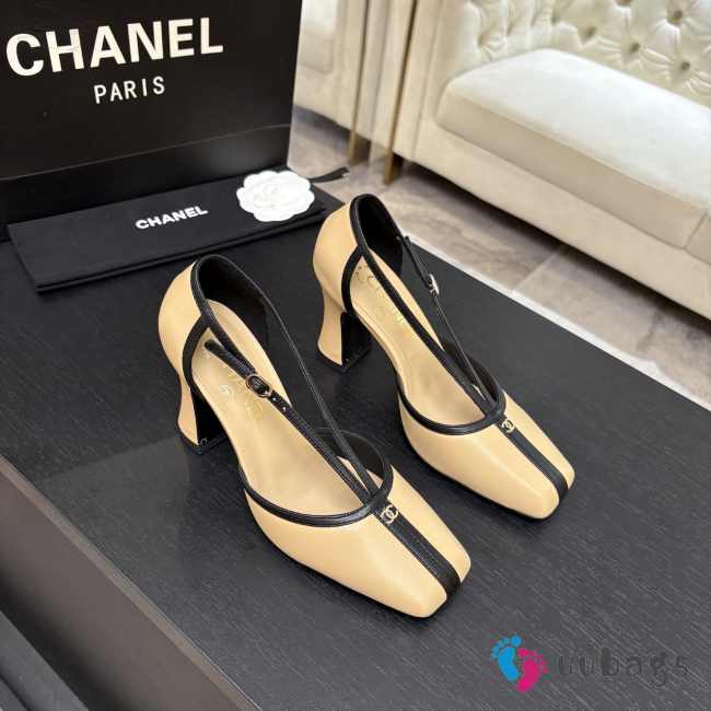 Uubags Chanel Mary Janes shoes sheepskin in beige & black 8.5cm - 1