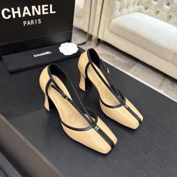 Uubags Chanel Mary Janes shoes sheepskin in beige & black 8.5cm