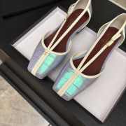 Uubags Chanel Mary Janes shoes crocodile-embossed crumpled laminated lambskin in light green & dark burgundy 1cm - 6