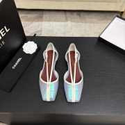 Uubags Chanel Mary Janes shoes crocodile-embossed crumpled laminated lambskin in light green & dark burgundy 1cm - 3