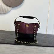 Uubags Chanel Small Shopping Bag In Calfskin Suede, Glossy Sheepskin & Gold Metallic Burgundy & Black 20x16x8.5cm - 1