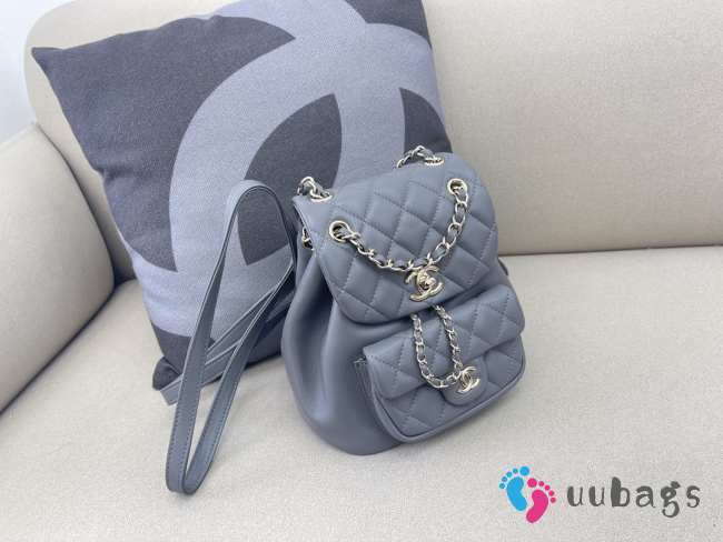 Uubags Chanel small Duma backpack with gold-tone hardware in grey lambskin 19x18x15cm - 1
